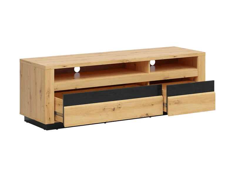 Ostia TV Cabinet 161cm – Artisan Oak & Black Sparkle | LED, 2 Drawers & Open Shelves