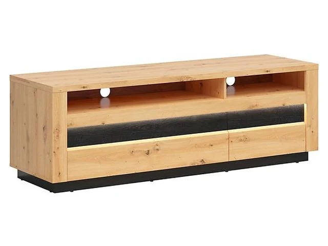 Ostia TV Cabinet 161cm – Artisan Oak & Black Sparkle | LED, 2 Drawers & Open Shelves