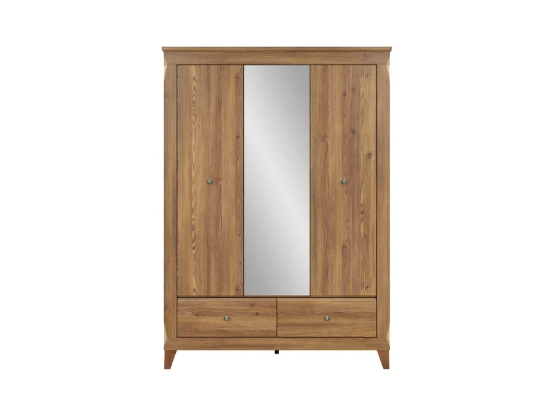 Bergen Wardrobe 144×202cm – Golden Sibiu Larch | Mirror Front, Hanging Rail & Drawers