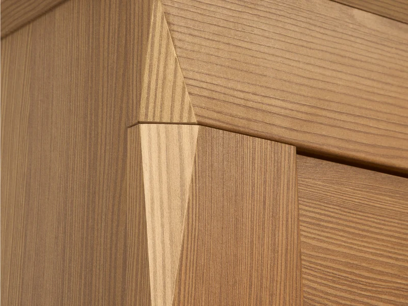 Bergen Wardrobe 144×202cm – Golden Sibiu Larch | Mirror Front, Hanging Rail & Drawers