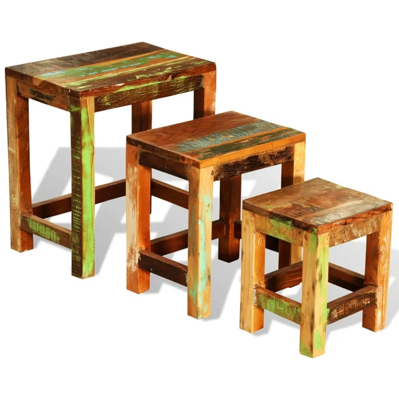 3-tlg. Satztisch-Set Vintage Altholz