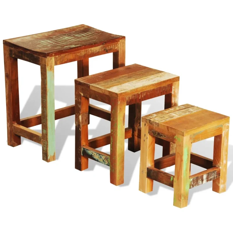 3-tlg. Satztisch-Set Vintage Altholz