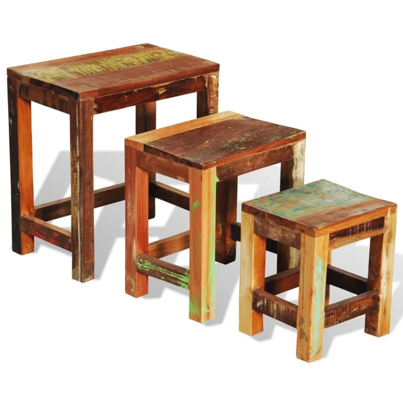 3-tlg. Satztisch-Set Vintage Altholz