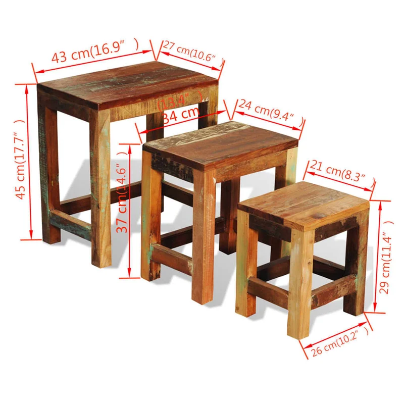 3-tlg. Satztisch-Set Vintage Altholz