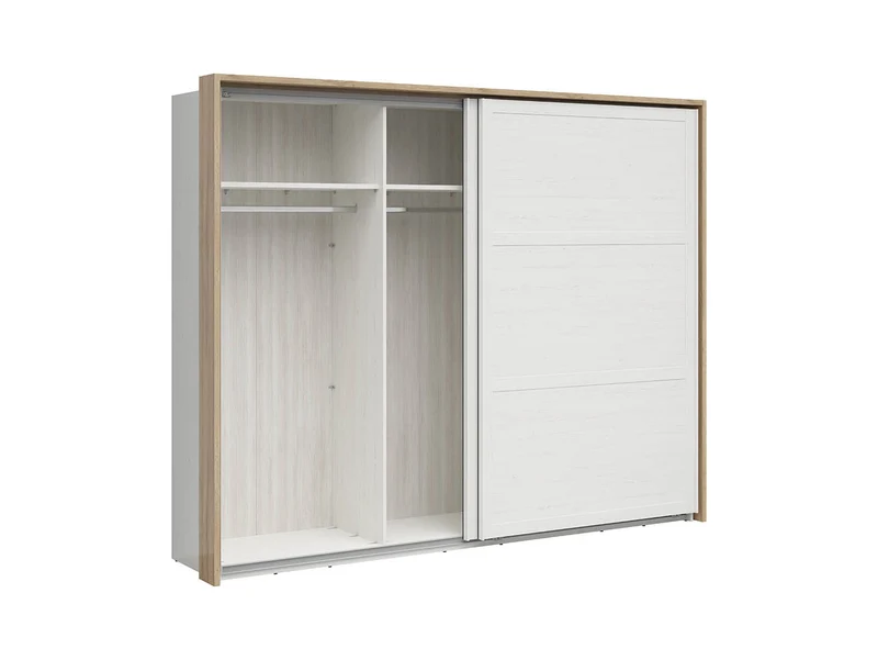 Loksa Sliding Door Wardrobe 270×218.5 cm – 3 Hanging Rails, Top Shelves, Optional Add-On Shelves & Surround Frame | Andersen Pine White