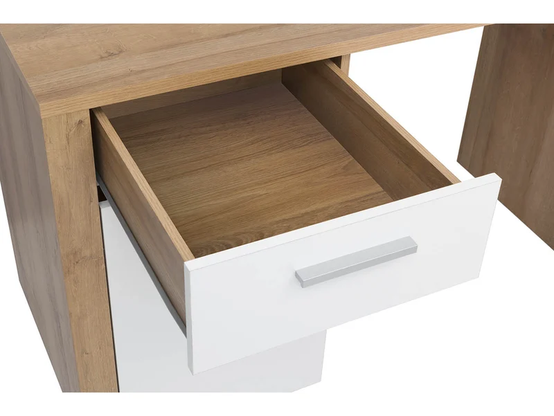 Balder Study Desk 120 cm – Riviera Oak / White Gloss, 1 Drawer & Cabinet