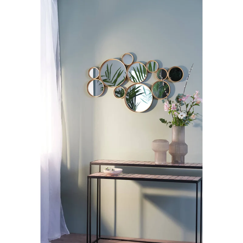 Spiegel rund Gold, Wandspiegel rund Gold, Wandspiegel Metall rund, Höhe 99 cm