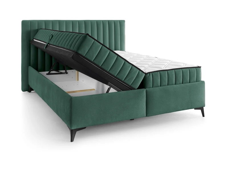 Joy Upholstered Bed 160×200 cm – 2 Side-Opening Storage Drawers, 2 Reversible Pocket Spring Mattresses & Fresche® Cover