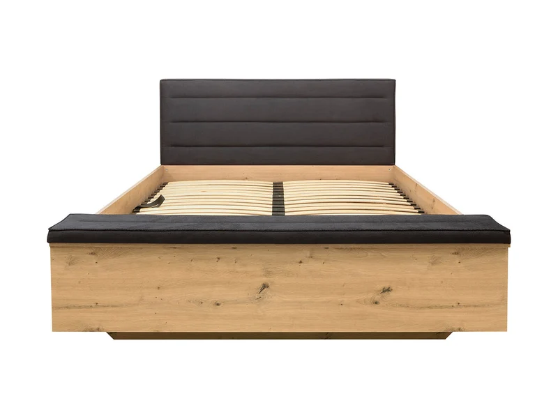 Ostia Bed 160×200 cm + Ceres AV Pocket Spring Mattress Set – Gas-Lift Storage, Front Chest & Upholstered Headboard | Artisan Oak & Black