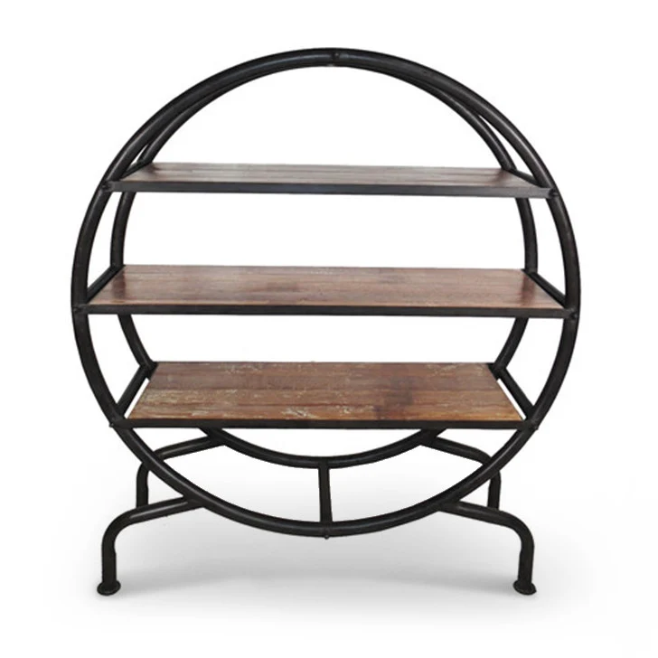 Round Black Napa Metal And Wood Book Shelf
