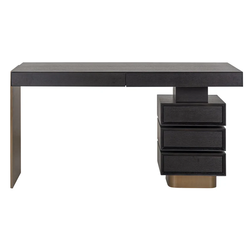 Schreibtisch schwarz, Schreibtisch mit Schubladen, Länge 140 cm