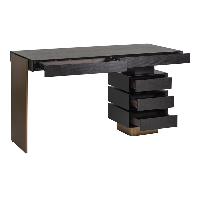 Schreibtisch schwarz, Schreibtisch mit Schubladen, Länge 140 cm