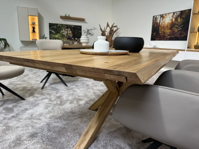 Esstisch ausziehbar Eiche massiv, Tisch ausziehbar Eiche,, ausziehbarer Tisch Eiche, Länge 180-260 cm (Tischgestell Eiche massiv)