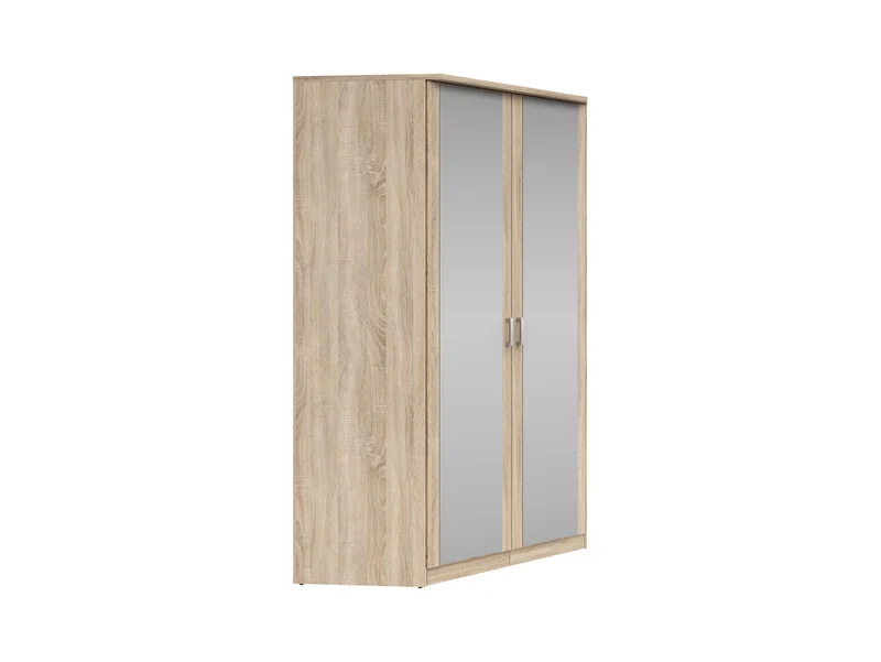 Brando Corner Wardrobe 117×117×199 cm – Mirror Doors, Hanging Rail & Shelves | Sonoma Oak & Grey Canvas