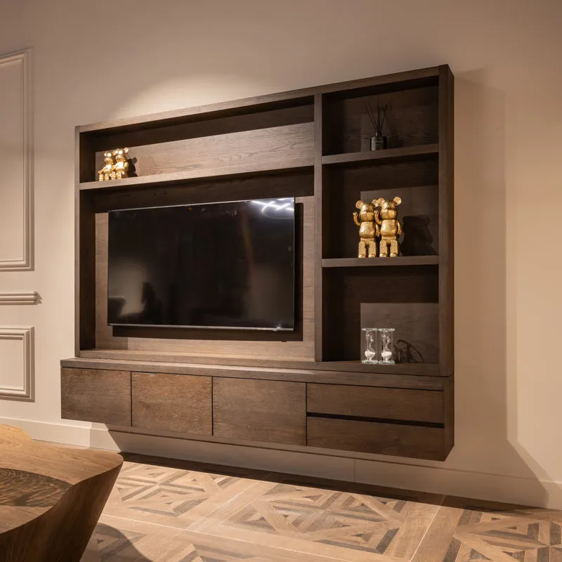 TV Schrank braun, Fernsehschrank braun, Fernsehwand Eiche furniert, Maße 220 x 176 cm