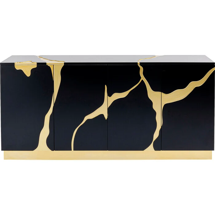 Sideboard schwarz-Gold, Anrichte Gold-schwarz, Breite 165 cm