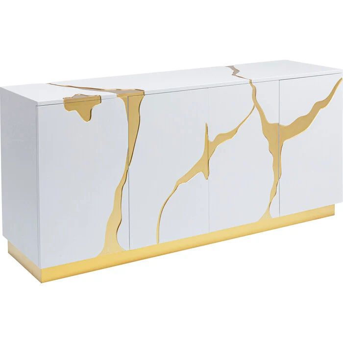 Sideboard weiß-Gold, Anrichte Gold weiß, Breite 160 cm