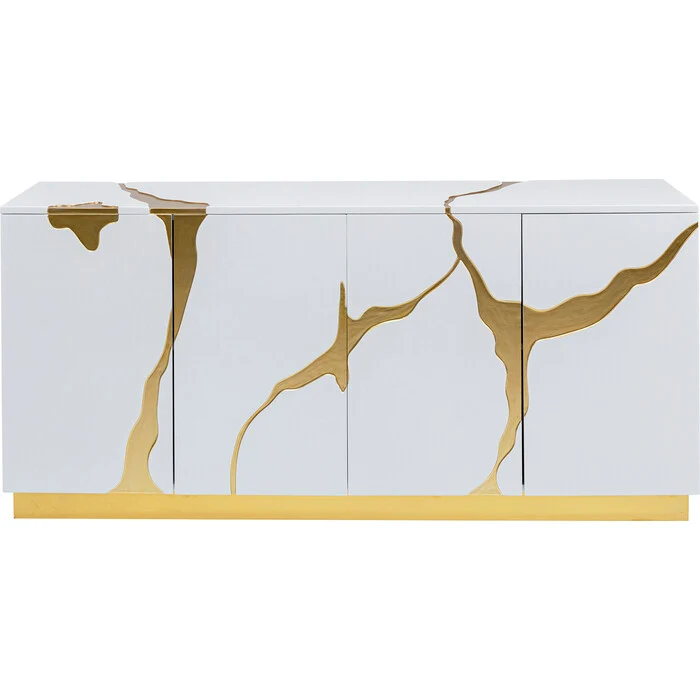 Sideboard weiß-Gold, Anrichte Gold weiß, Breite 160 cm