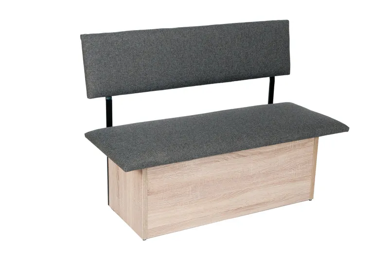 Sitzbank 'Das Raumwunder', 125cm mit Lehne, Stoff Grau
