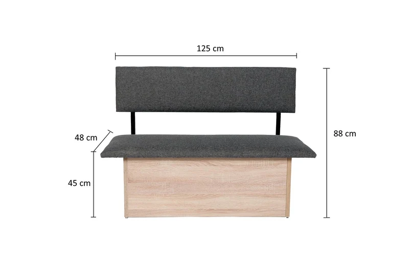 Sitzbank 'Das Raumwunder', 125cm mit Lehne, Stoff Grau