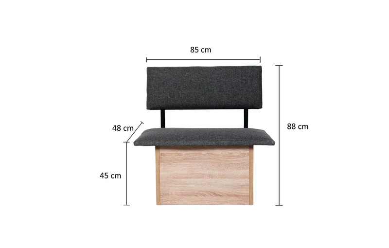 Sitzbank 'Das Raumwunder', 85cm mit Lehne, Stoff Grau