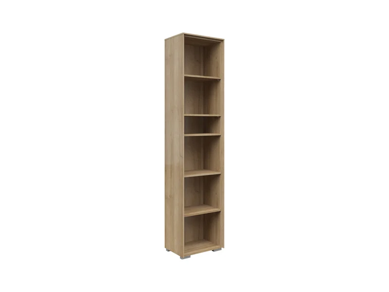 Nevada Open Bookcase 43×199 cm – 5 Shelves, Slim Profile | Riviera Oak