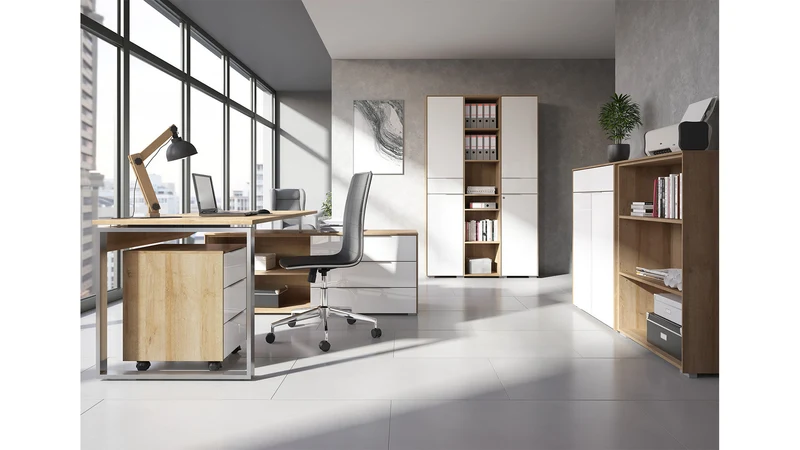Nevada Open Bookcase 43×199 cm – 5 Shelves, Slim Profile | Riviera Oak