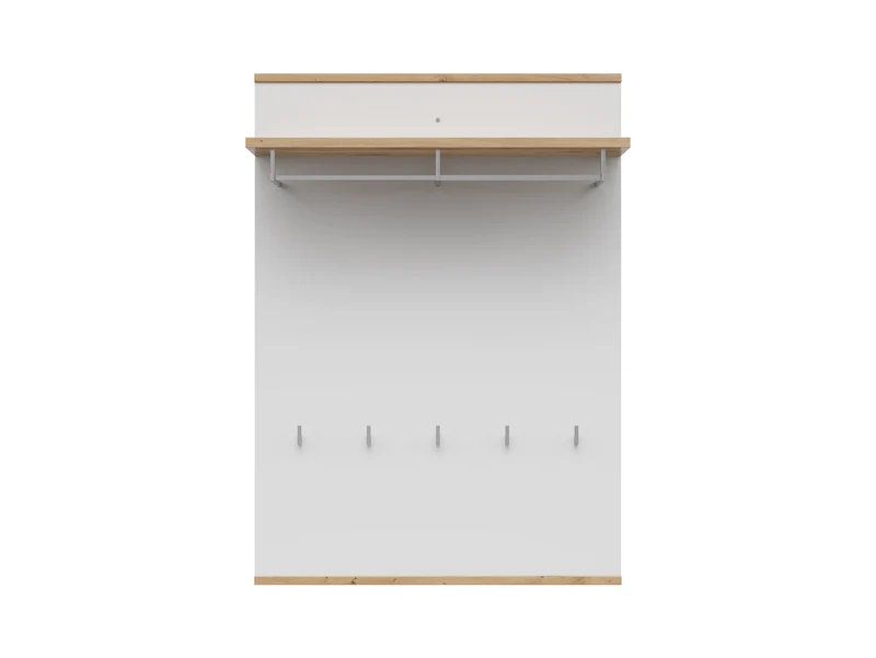 Yamael Hallway Wall Panel with Hooks & Shelf 85×119 cm – Chrome Frame | Artisan Oak & White