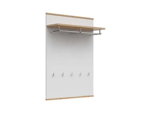 Yamael Hallway Wall Panel with Hooks & Shelf 85×119 cm – Chrome Frame | Artisan Oak & White