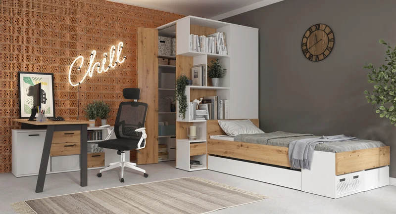 Homeland Open Wardrobe Unit 56×215 cm – Hanging Rail, 2 Shelves & Soft-Close Drawer | White