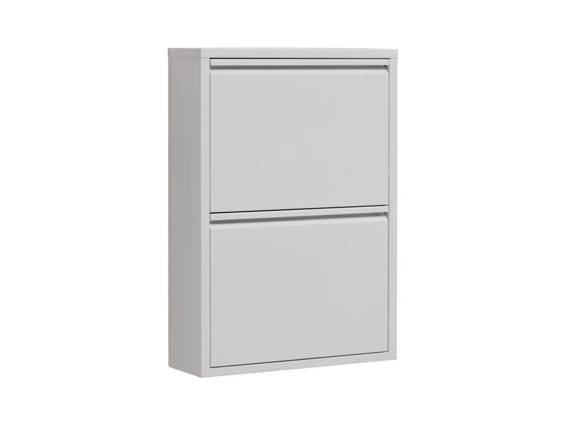 Fly 2K Metal Shoe Cabinet 50×70.5 cm – 2 Tilt-Out Compartments, Only 15 cm Deep | White