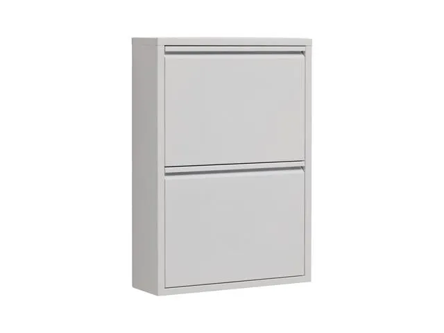 Fly 2K Metal Shoe Cabinet 50×70.5 cm – 2 Tilt-Out Compartments, Only 15 cm Deep | White