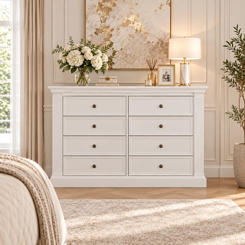 Kommode weiß Landhausstil, Kommode mit acht Schubladen Landhaus, Breite 100 cm