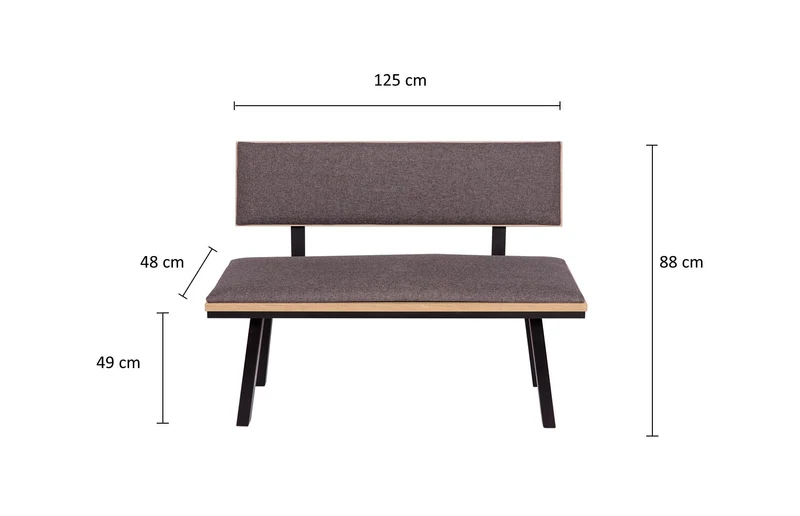 Sitzbank 'Die Elegante', 125 cm mit Lehne, Stoff Grau