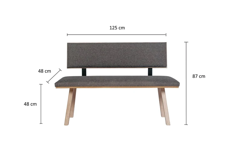 Sitzbank 'Die Klassische', 125 cm mit Lehne, Stoff Grau