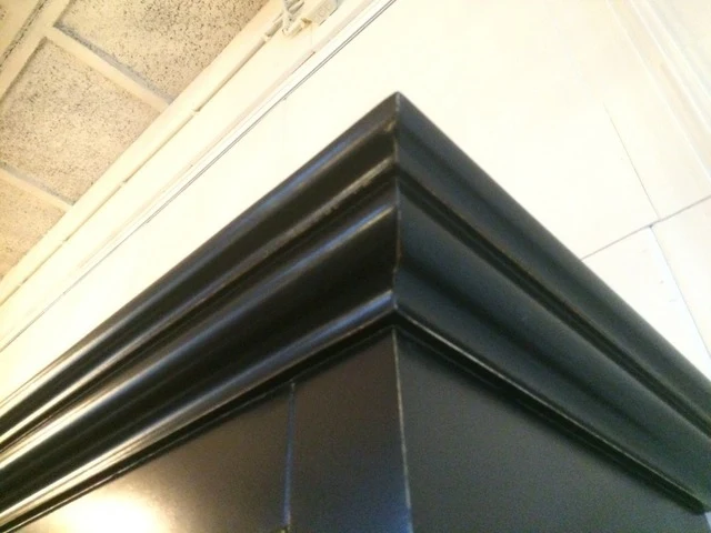 Vitrinenschrank schwarz Landhaus, Geschirrschrank schwarz Landhausstil, Buffetschrank schwarz, Vitrine Landhaus, Breite 177 cm