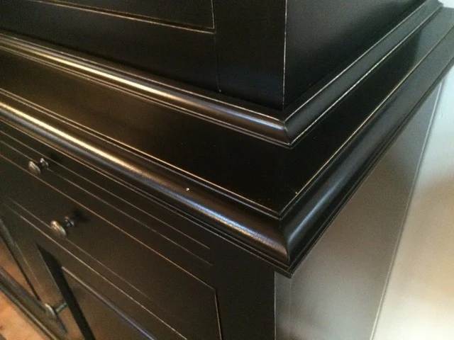 Vitrinenschrank schwarz Landhaus, Geschirrschrank schwarz Landhausstil, Buffetschrank schwarz, Vitrine Landhaus, Breite 177 cm