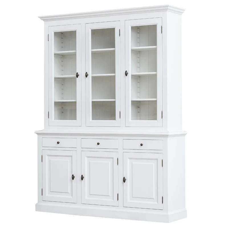 Vitrinenschrank schwarz Landhaus, Geschirrschrank schwarz Landhausstil, Buffetschrank schwarz, Vitrine Landhaus, Breite 177 cm