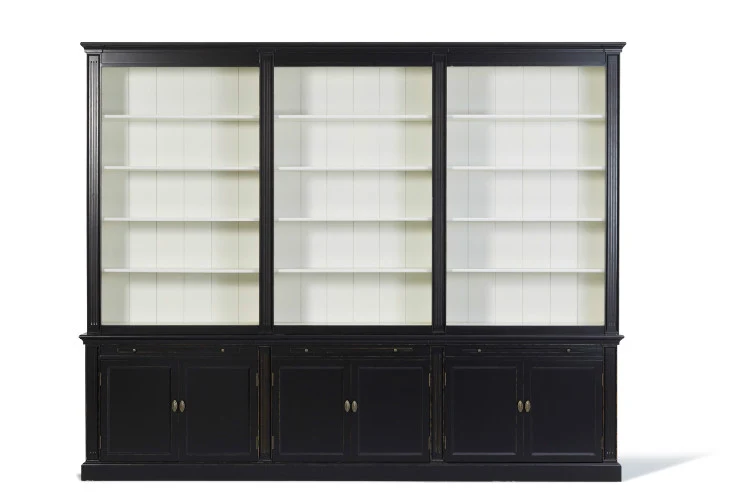 Bücherschrank grau Landhausstil, Schrank grau, Breite 300 cm