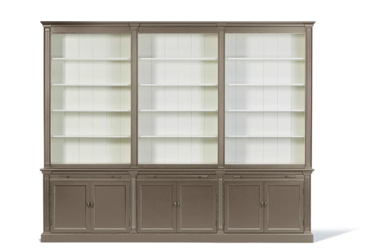 Bücherschrank grau Landhausstil, Schrank grau, Breite 300 cm