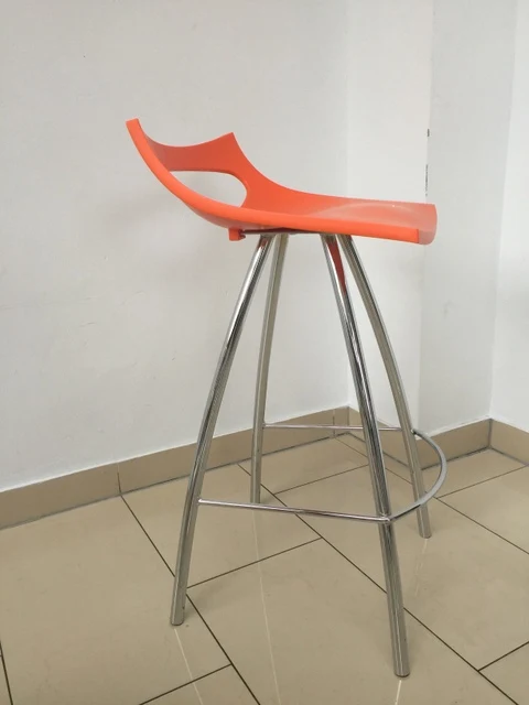 Design Barhocker orange, Barstuhl orange verchromtes Gestell, Sitzhöhe 80 cm