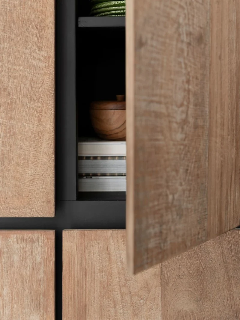 Kleiderschrank Teak Massivholz, Schrank Holz Teak, Wohnzimmerschrank Holz, Breite 70 cm