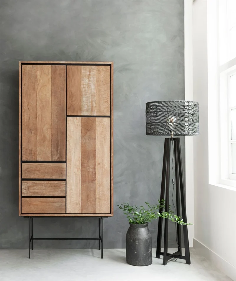 Kleiderschrank Teak Massivholz, Schrank Holz Teak, Wohnzimmerschrank Holz, Breite 100 cm