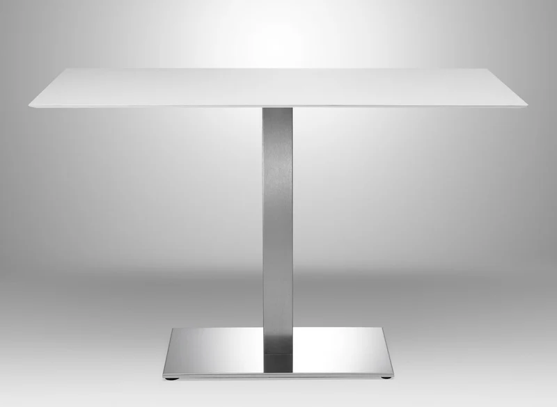 Design Tisch weiß, Gestell Edelstahl satiniert