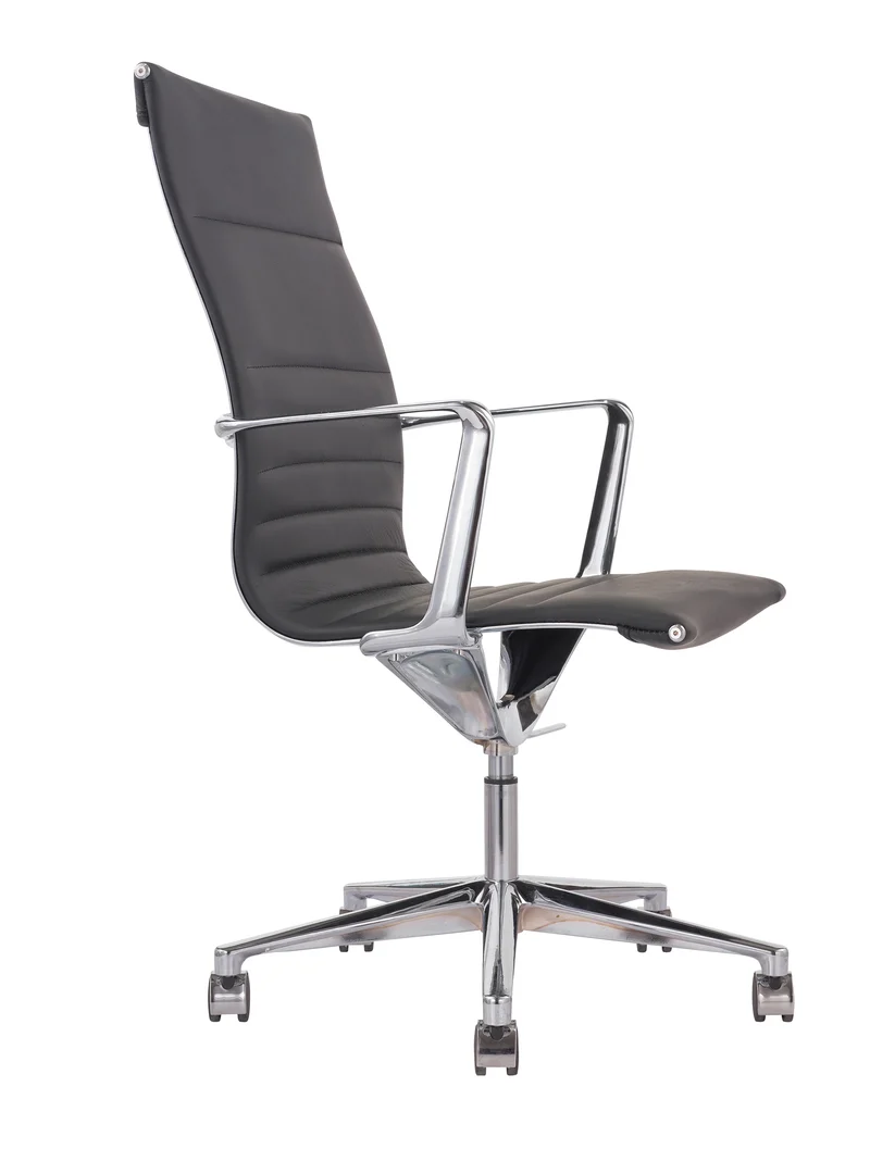 Designer Chefsessel schwarz Echtleder Aluminium, Bürostuhl schwarz