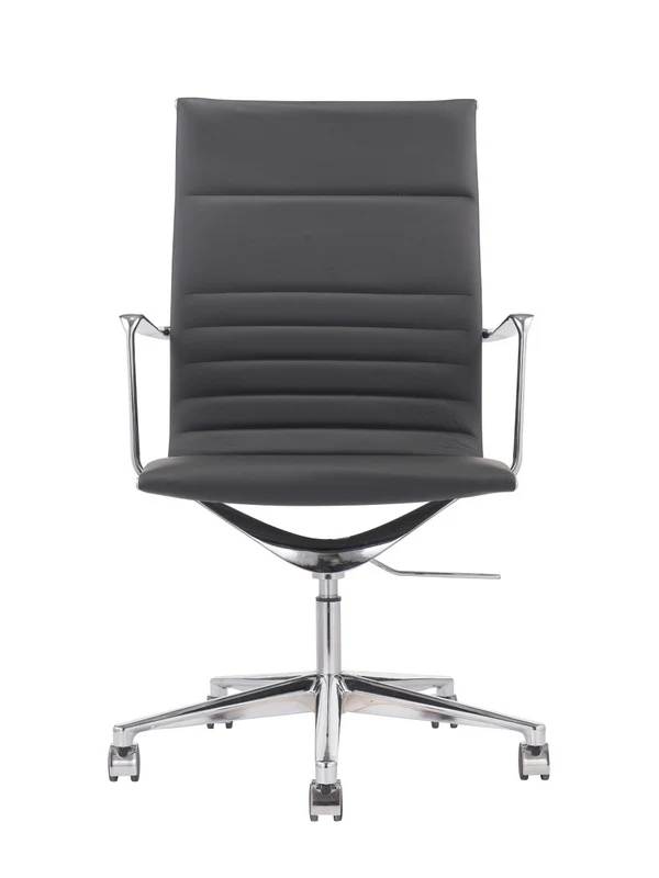 Designer Chefsessel schwarz Echtleder Aluminium, Bürostuhl schwarz