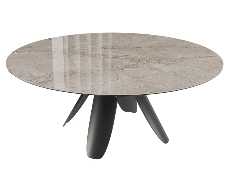 Esstisch taupe rund Keramik, Tisch rund Keramik ausziehbar, Esstisch rund Marmoroptik, Durchmesser 190 cm