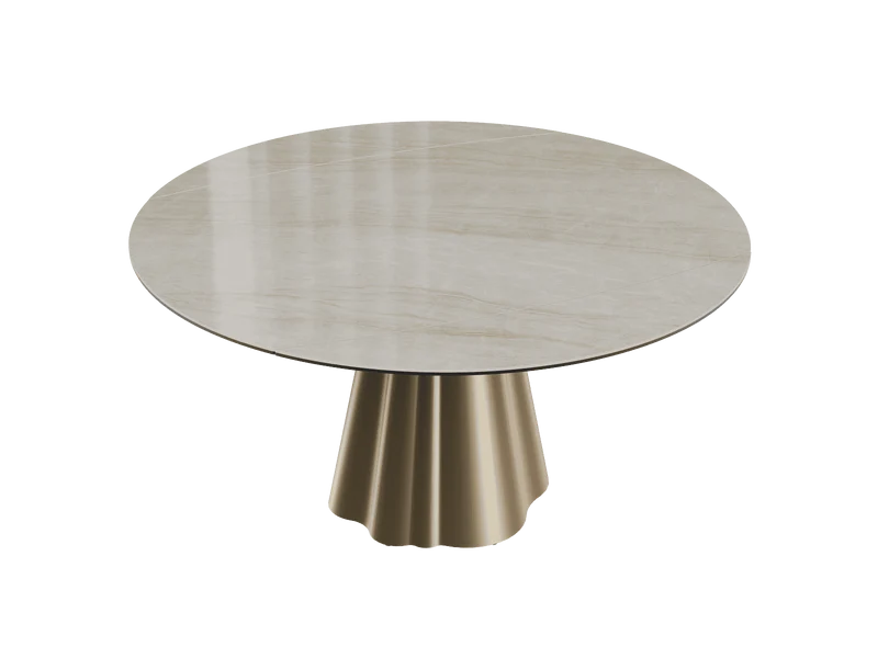 Esstisch beige rund Keramik, Tisch rund Keramik ausziehbar, Esstisch Gold Marmoroptik Durchmesser 150 cm