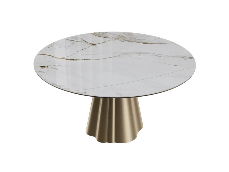 Esstisch weiß-braun rund Keramik, Tisch rund Keramik ausziehbar, Esstisch Gold Marmoroptik Durchmesser 150 cm