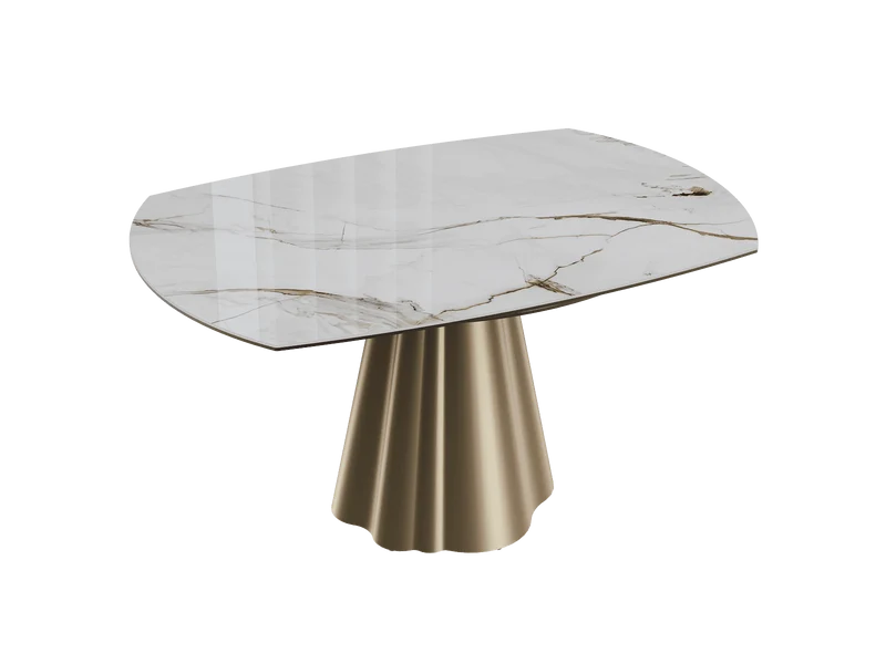 Esstisch weiß-braun rund Keramik, Tisch rund Keramik ausziehbar, Esstisch Gold Marmoroptik Durchmesser 150 cm